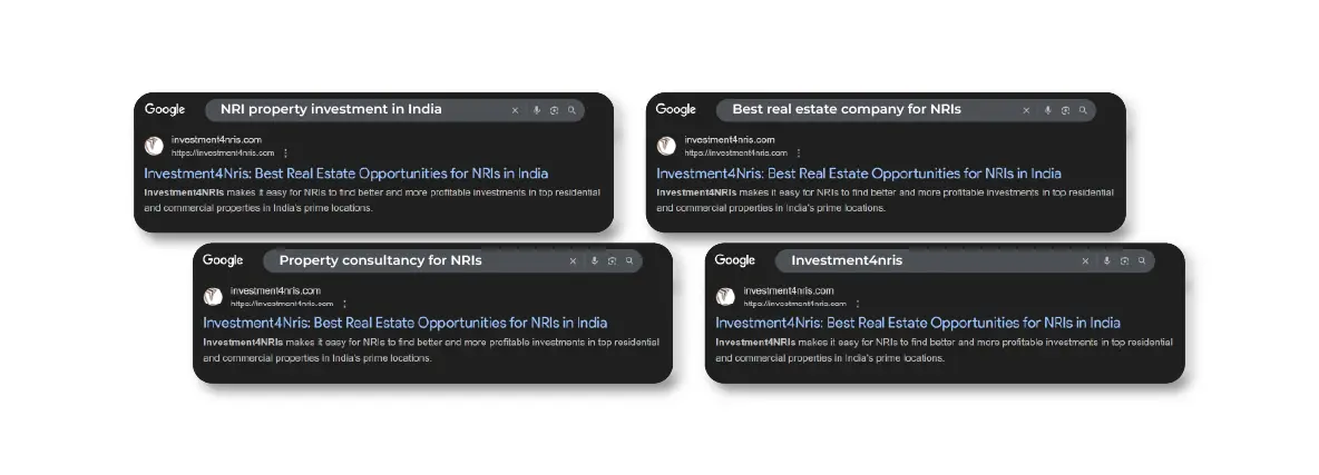 Top ranking keywords - investment4nris