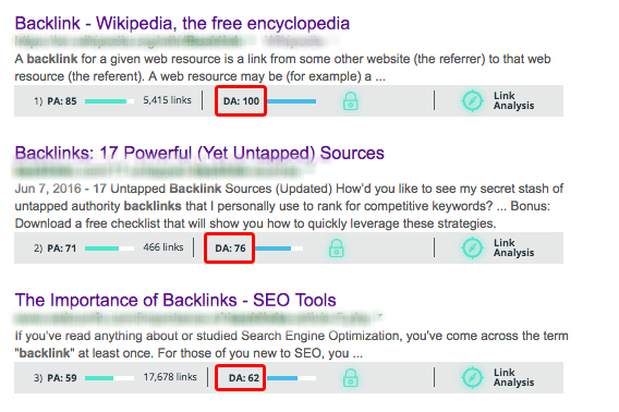Search Engine Result Pages DA